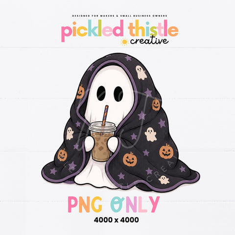 Cute Halloween Ghost PNG, Spooky Season Coffee Ghost Sublimation Pickled Thistle Creative 
