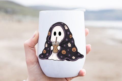 Cute Halloween Ghost PNG, Spooky Season Coffee Ghost Sublimation Pickled Thistle Creative 