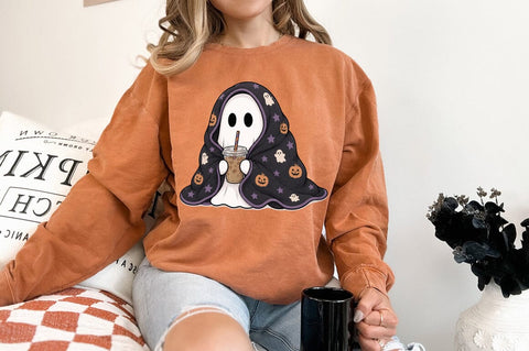 Cute Halloween Ghost PNG, Spooky Season Coffee Ghost Sublimation Pickled Thistle Creative 