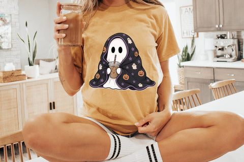 Cute Halloween Ghost PNG, Spooky Season Coffee Ghost Sublimation Pickled Thistle Creative 