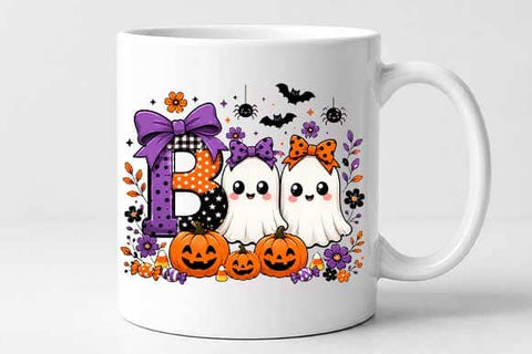 Cute Halloween Ghost Pumpkin Bow PNG, Spooky Digital Download SVG BillahCrafts 
