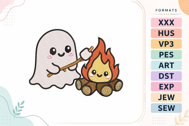 Cute Halloween Ghost Roasting Marshmallow Campfire Embroidery Design Embroidery/Applique DESIGNS sg embroidery 