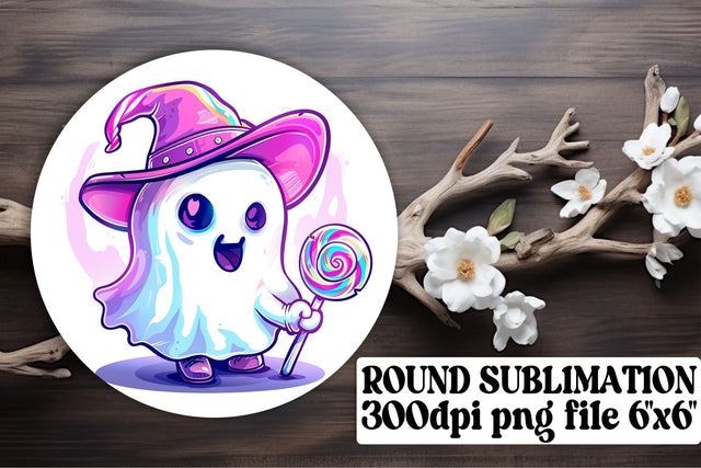 Cute Halloween Ghost Round Design in Pink Sublimation Keychain Sublimation afrosvg 