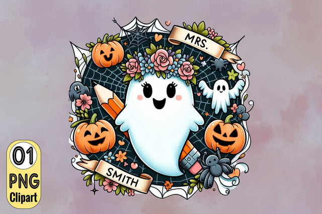 Cute Halloween ghost teacher Clipart Sublimation SVGArt 