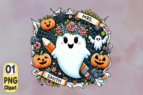 Cute Halloween ghost teacher Clipart Sublimation SVGArt 