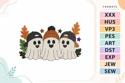 Cute Halloween Ghost Trio Squad Machine Embroidery Design Embroidery/Applique DESIGNS sg embroidery 
