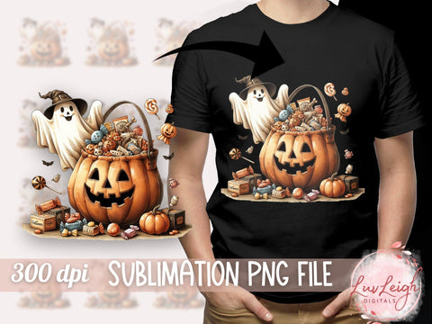 Cute Halloween Ghost with Candy Sublimation PNG Sublimation Luvleigh Digitals 