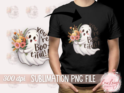 Cute Halloween Ghost You're Boo-tiful T-shirt PNG Sublimation Luvleigh Digitals 