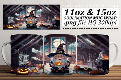 Cute Halloween Gnome Mug Wrap 11oz 15oz Sublimation afrosvg 