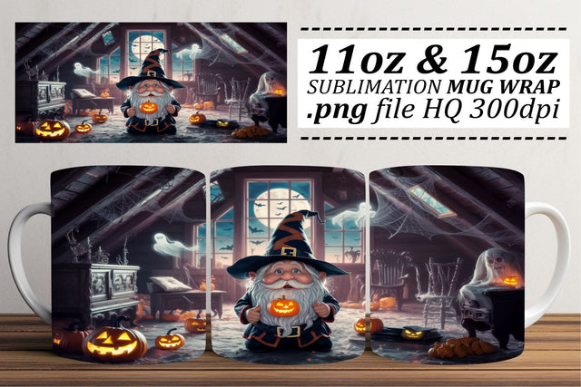 Cute Halloween Gnome Mug Wrap 11oz 15oz Sublimation afrosvg 