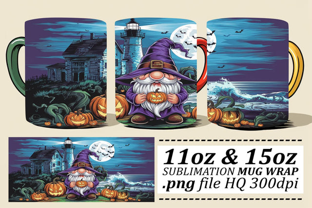 Cute Halloween Gnome Mug Wrap Design Sublimation afrosvg 