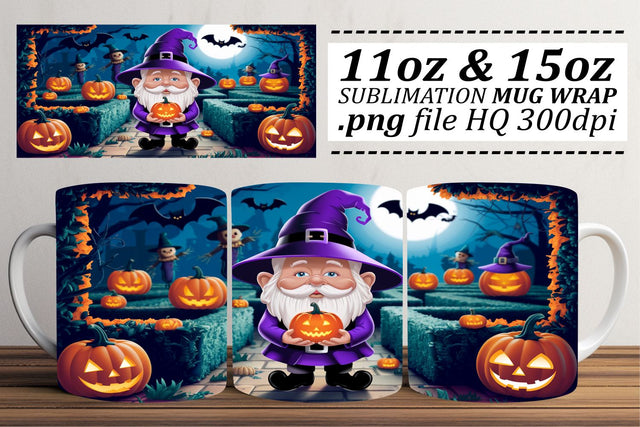 Cute Halloween Gnome Mug Wrap Sublimation afrosvg 