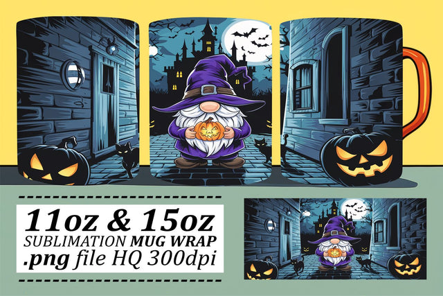 Cute Halloween Gnome Mug Wrap Sublimation afrosvg 