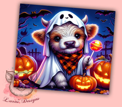 Cute Halloween Highland Cow 20 oz Skinny Tumbler Sublimation Design, Straight & Tapered Tumbler Png, Baby Highland Cow Tumbler Png, Digital Download PNG Sublimation Lara' s Designs 