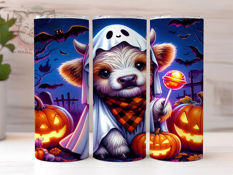 Cute Halloween Highland Cow 20 oz Skinny Tumbler Sublimation Design, Straight & Tapered Tumbler Png, Baby Highland Cow Tumbler Png, Digital Download PNG Sublimation Lara' s Designs 