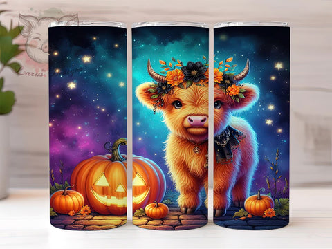 Cute Halloween Highland Cow 20 oz Skinny Tumbler Sublimation Design, Straight & Tapered Tumbler Png, Highland Cow Tumbler Png, Digital Download PNG Sublimation Lara' s Designs 