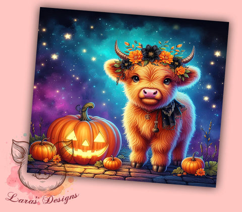 Cute Halloween Highland Cow 20 oz Skinny Tumbler Sublimation Design, Straight & Tapered Tumbler Png, Highland Cow Tumbler Png, Digital Download PNG Sublimation Lara' s Designs 