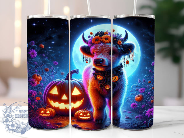 Cute Halloween Highland Cow 20oz Skinny Tumbler PNG, Highland Cow Tumbler Sublimation Wrap, Straight & Tapered Tumbler Wrap, Instant Digital Download Sublimation ToriDesigns 