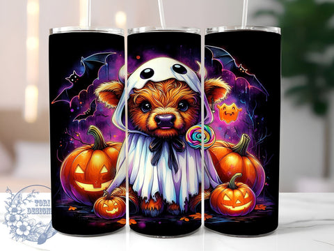 Cute Halloween Highland Cow 20oz Skinny Tumbler PNG, Highland Cow Tumbler Sublimation Wrap, Straight & Tapered Tumbler Wrap, Instant Digital Download Sublimation ToriDesigns 