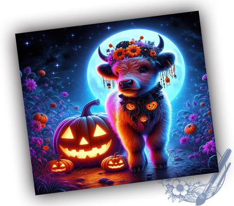 Cute Halloween Highland Cow 20oz Skinny Tumbler PNG, Highland Cow Tumbler Sublimation Wrap, Straight & Tapered Tumbler Wrap, Instant Digital Download Sublimation ToriDesigns 