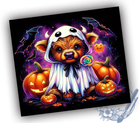 Cute Halloween Highland Cow 20oz Skinny Tumbler PNG, Highland Cow Tumbler Sublimation Wrap, Straight & Tapered Tumbler Wrap, Instant Digital Download Sublimation ToriDesigns 