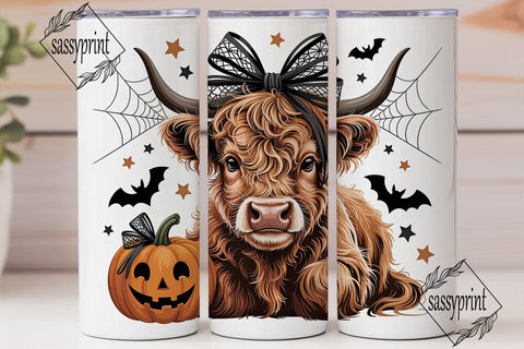 Cute Halloween Highland Cow 20oz Tumbler Sublimation sassyprint 
