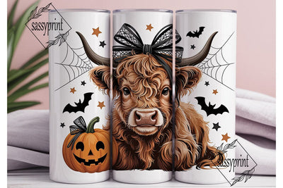 Cute Halloween Highland Cow 20oz Tumbler Sublimation sassyprint 