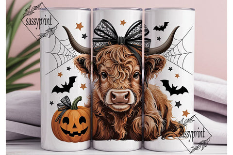 Cute Halloween Highland Cow 20oz Tumbler Sublimation sassyprint 