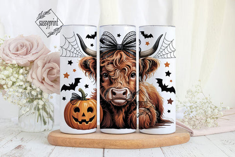 Cute Halloween Highland Cow 20oz Tumbler Sublimation sassyprint 