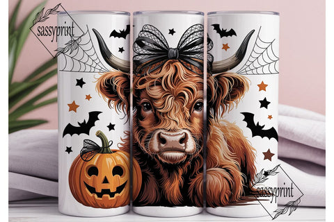 Cute Halloween Highland Cow 20oz Tumbler Sublimation sassyprint 