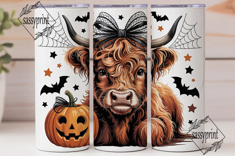 Cute Halloween Highland Cow 20oz Tumbler Sublimation sassyprint 