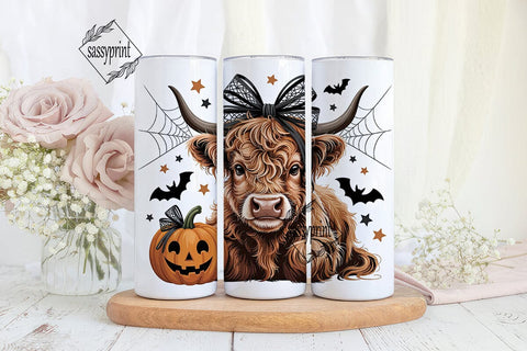 Cute Halloween Highland Cow 20oz Tumbler Sublimation sassyprint 