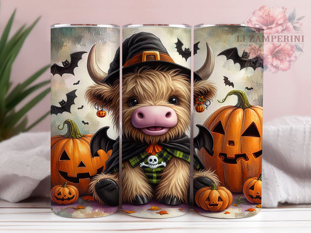 Cute Halloween Highland Cow 20oz Tumbler Wrap PNG, Highland Cow Retro Halloween Tumbler PNG Sublimation, Straight & Tapered Tumbler Wrap, Instant Digital Download Sublimation Li Zamperini 