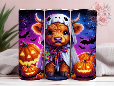 Cute Halloween Highland Cow 20oz Tumbler Wrap PNG, Highland Cow Tumbler PNG Sublimation Design, Straight & Tapered Tumbler Wrap, Instant Digital Download Sublimation Li Zamperini 