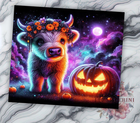 Cute Halloween Highland Cow 20oz Tumbler Wrap PNG, Highland Cow Tumbler PNG Sublimation Design, Straight & Tapered Tumbler Wrap, Instant Digital Download Sublimation Li Zamperini 