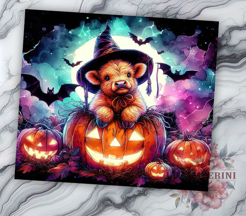 Cute Halloween Highland Cow 20oz Tumbler Wrap PNG, Highland Cow Tumbler PNG Sublimation Design, Straight & Tapered Tumbler Wrap, Instant Digital Download Sublimation Li Zamperini 
