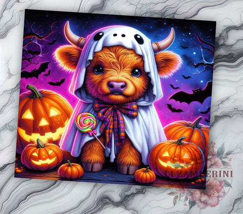 Cute Halloween Highland Cow 20oz Tumbler Wrap PNG, Highland Cow Tumbler PNG Sublimation Design, Straight & Tapered Tumbler Wrap, Instant Digital Download Sublimation Li Zamperini 
