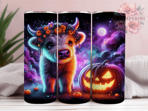Cute Halloween Highland Cow 20oz Tumbler Wrap PNG, Highland Cow Tumbler PNG Sublimation Design, Straight & Tapered Tumbler Wrap, Instant Digital Download Sublimation Li Zamperini 