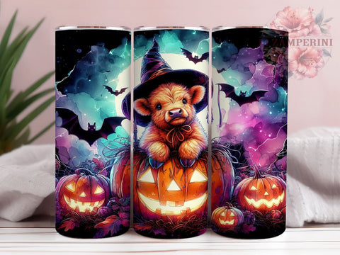 Cute Halloween Highland Cow 20oz Tumbler Wrap PNG, Highland Cow Tumbler PNG Sublimation Design, Straight & Tapered Tumbler Wrap, Instant Digital Download Sublimation Li Zamperini 