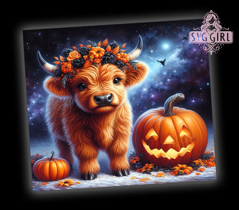 Cute Halloween Highland Cow 20oz Tumbler Wrap Sublimation Design, Straight Tapered Tumbler Wrap, Highland Cow Tumbler Png, Instant Digital Download Sublimation SvggirlplusArt 
