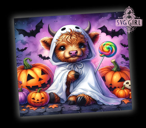 Cute Halloween Highland Cow 20oz Tumbler Wrap Sublimation Design, Straight Tapered Tumbler Wrap, Highland Cow Tumbler Png, Instant Digital Download Sublimation SvggirlplusArt 