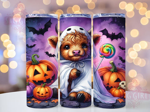 Cute Halloween Highland Cow 20oz Tumbler Wrap Sublimation Design, Straight Tapered Tumbler Wrap, Highland Cow Tumbler Png, Instant Digital Download Sublimation SvggirlplusArt 