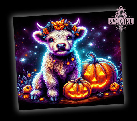 Cute Halloween Highland Cow 20oz Tumbler Wrap Sublimation Design, Straight Tapered Tumbler Wrap, Highland Cow Tumbler Png, Instant Digital Download Sublimation SvggirlplusArt 