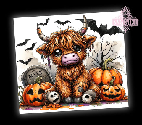 Cute Halloween Highland Cow 20oz Tumbler Wrap Sublimation Design, Straight Tapered Tumbler Wrap, Retro Halloween Tumbler Png, Instant Digital Download Sublimation SvggirlplusArt 