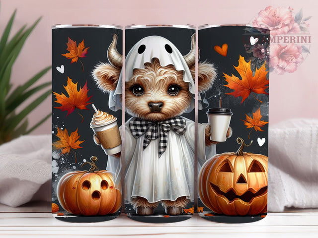 Cute Halloween Highland Cow Tumbler, Cute Halloween Wrap, 20oz Sublimation, Halloween Cow Cup, Autumn Cow Mug, Spooky Cow Tumbler, Fall Animal Drinkware Sublimation Li Zamperini 
