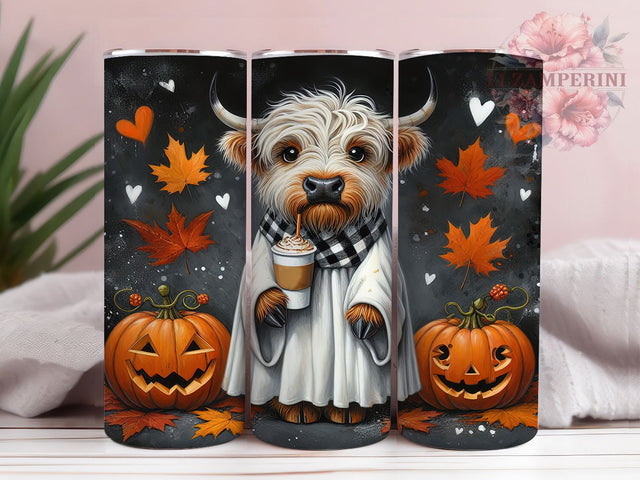 Cute Halloween Highland Cow Tumbler, Cute Halloween Wrap, 20oz Sublimation, Halloween Cow Cup, Autumn Cow Mug, Spooky Cow Tumbler, Fall Animal Drinkware Sublimation Li Zamperini 
