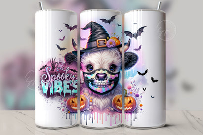 Cute Halloween Highland Cow Tumbler Wrap 20oz Skinny Sublimation Design Halloween Spooky PNG Halloween Face Mask Keepin It Spooky Digital Sublimation Syre Digital Creations 