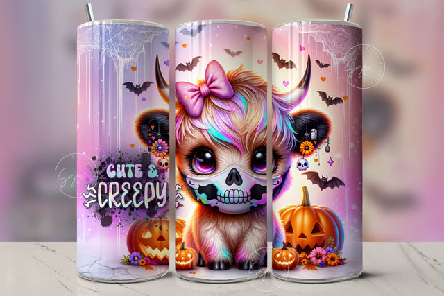 Cute Halloween Highland Cow Tumbler Wrap 20oz Skinny Sublimation Design Halloween Spooky PNG Halloween Face Mask Keepin It Spooky Digital Sublimation Syre Digital Creations 