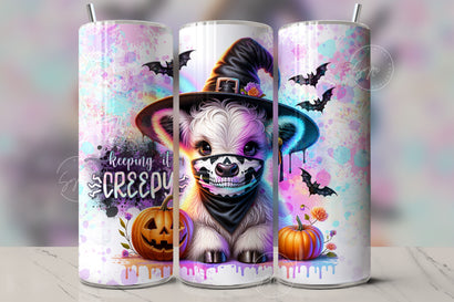 Cute Halloween Highland Cow Tumbler Wrap 20oz Skinny Sublimation Design Halloween Spooky PNG Halloween Face Mask Keepin It Spooky Digital Sublimation Syre Digital Creations 