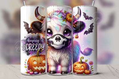 Cute Halloween Highland Cow Tumbler Wrap 20oz Skinny Sublimation Design Halloween Spooky PNG Halloween Face Mask Keepin It Spooky Digital Sublimation Syre Digital Creations 